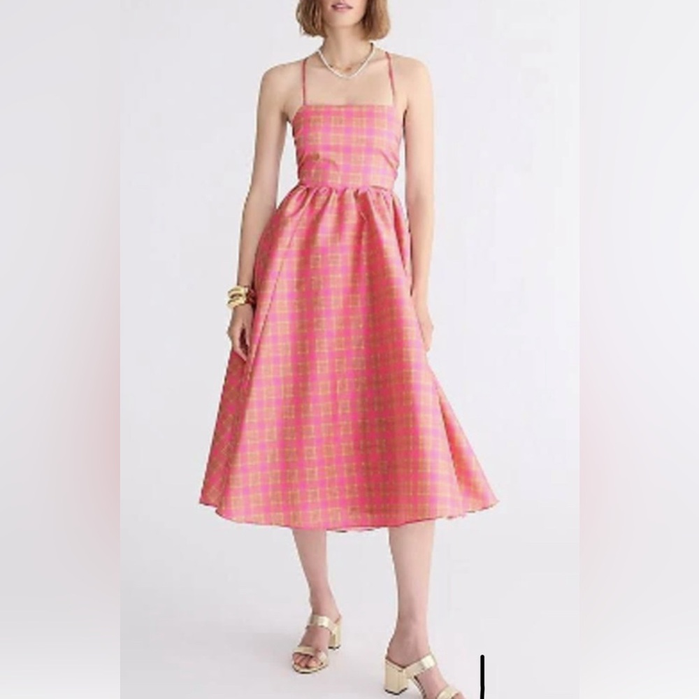 J Crew Collection taffeta dress in sunset plaid size 6